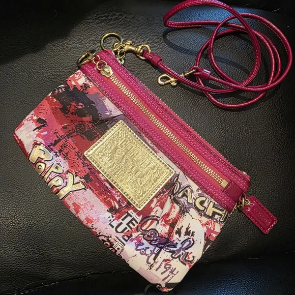 Coach Pink Multi Color Graphic Clutch with Gold Accents - Like New - Picture 2 of 6